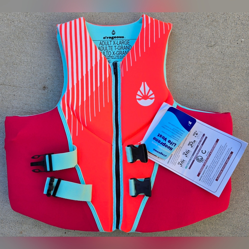 O'Rageous Adult Colorful Neoprene Life Vest Jacket Chest 44"-48" - Size XL - NWT